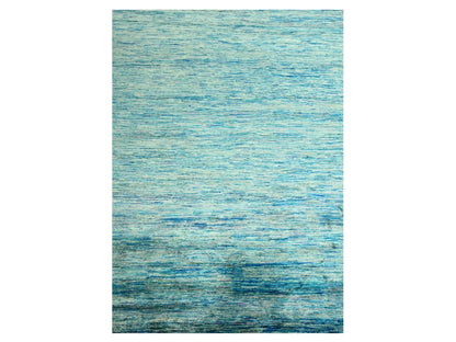 Modern / Contemporary hand-knotted silk rug in Blue, 8'7" x 12'2", SKU O076074