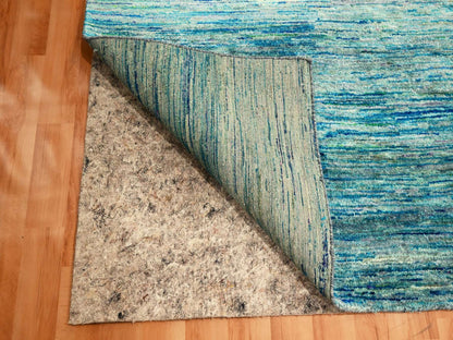 Modern / Contemporary hand-knotted silk rug in Blue, 8'7" x 12'2", SKU O076074