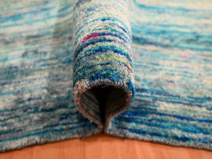 Modern / Contemporary hand-knotted silk rug in Blue, 8'7" x 12'2", SKU O076074