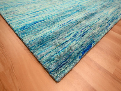 Modern / Contemporary hand-knotted silk rug in Blue, 8'7" x 12'2", SKU O076074