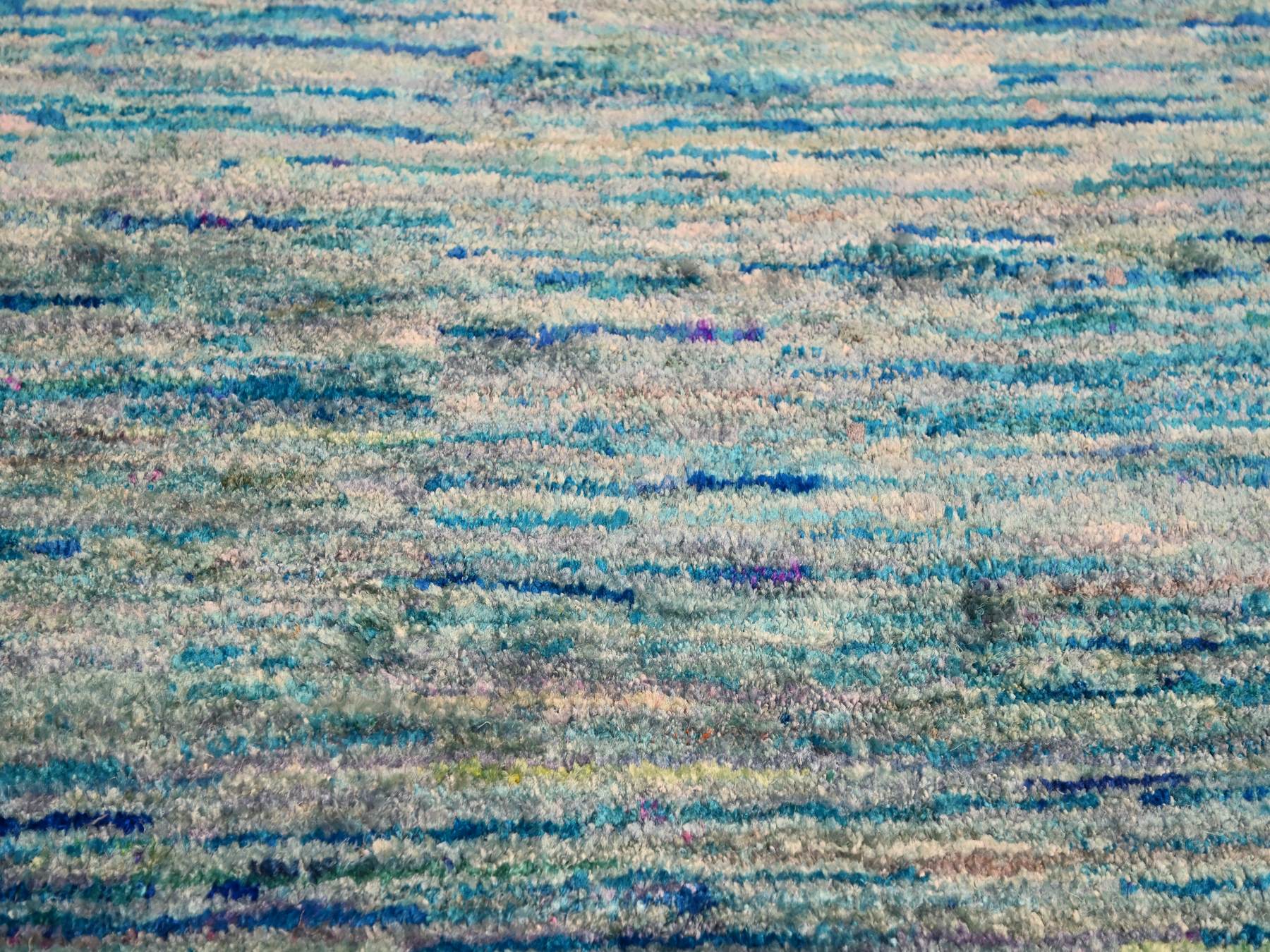 Modern / Contemporary hand-knotted silk rug in Blue, 8'7" x 12'2", SKU O076074