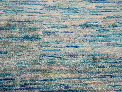 Modern / Contemporary hand-knotted silk rug in Blue, 8'7" x 12'2", SKU O076074