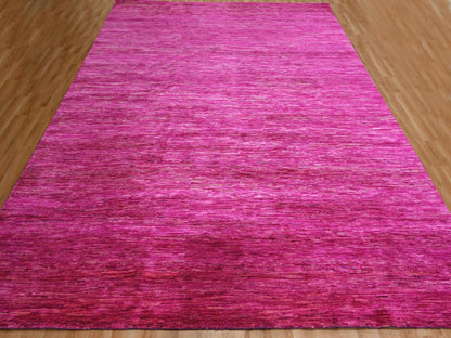 Pink 8'11" x 12'3" Modern / Contemporary Hand knotted Silk Rug - Sku: O076075