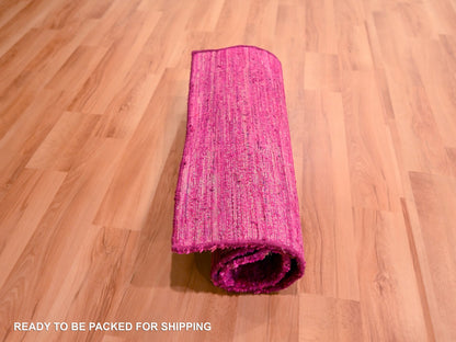 Pink 2'0" x 3'0" Modern / Contemporary Hand knotted Silk Rug - Sku: O076098