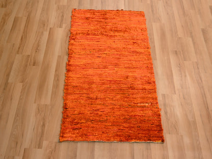 Orange 2'0" x 3'0" Modern / Contemporary Hand knotted Silk Rug - Sku: O076102