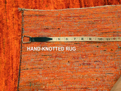 Orange 2'0" x 3'0" Modern / Contemporary Hand knotted Silk Rug - Sku: O076102