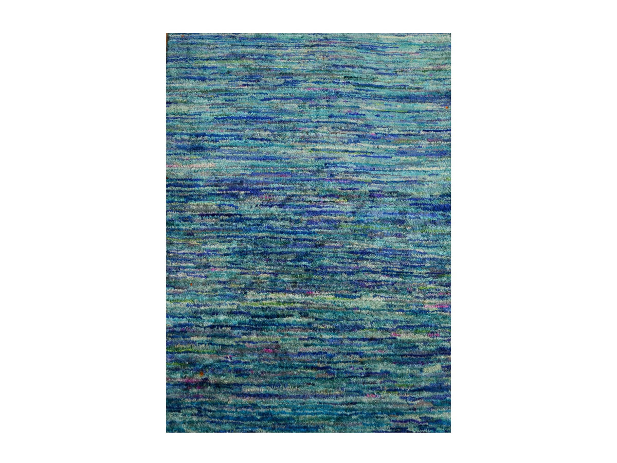 Modern / Contemporary hand-knotted silk rug in Blue, 2'0" x 3'0", SKU O076103