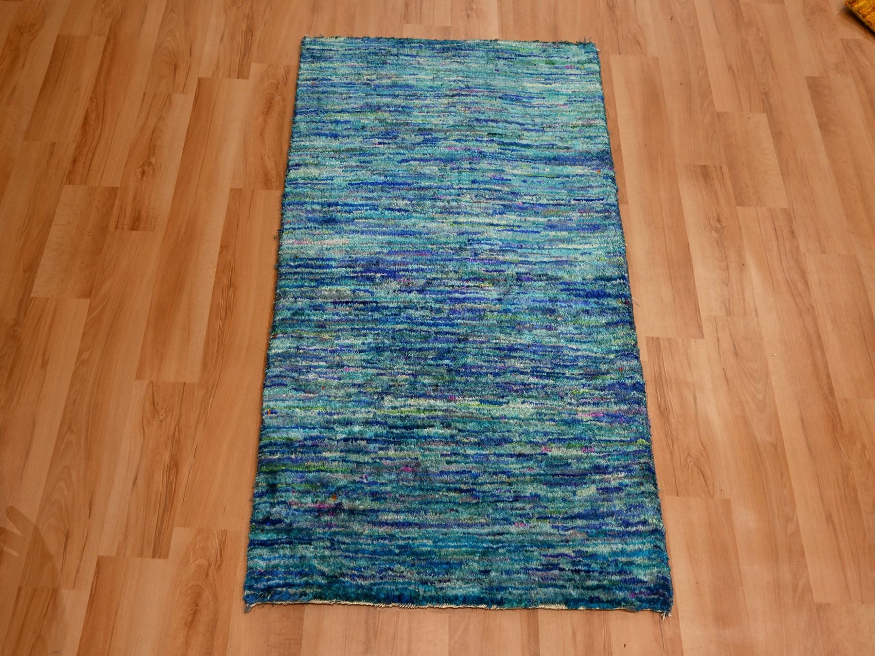 Modern / Contemporary hand-knotted silk rug in Blue, 2'0" x 3'0", SKU O076103
