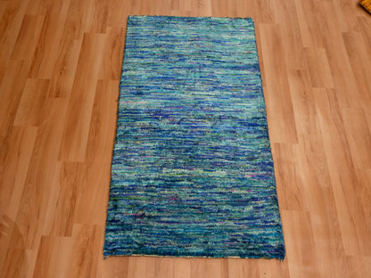 Modern / Contemporary hand-knotted silk rug in Blue, 2'0" x 3'0", SKU O076103