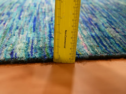 Modern / Contemporary hand-knotted silk rug in Blue, 2'0" x 3'0", SKU O076103