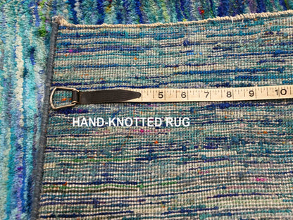 Modern / Contemporary hand-knotted silk rug in Blue, 2'0" x 3'0", SKU O076103