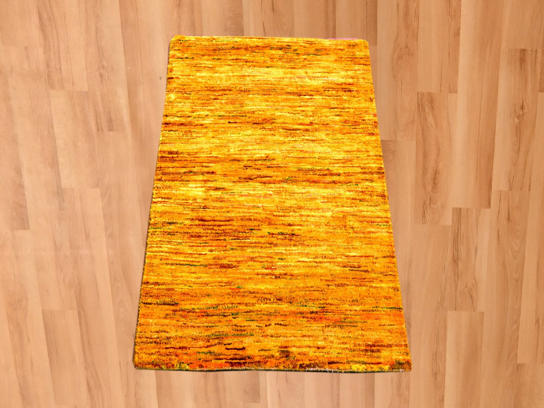 Modern / Contemporary hand-knotted silk rug in Yellow, 2'0" x 3'0", SKU O076105