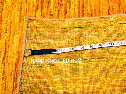 Yellow 2'0" x 3'0" Modern / Contemporary Hand knotted Silk Rug - Sku: O076105