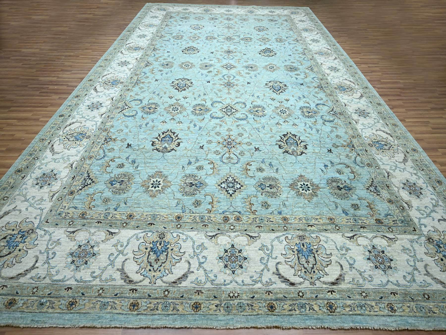 Agra Oushak / Peshawar hand-knotted wool rug in Blue, 12'0" x 18'1", SKU O076106