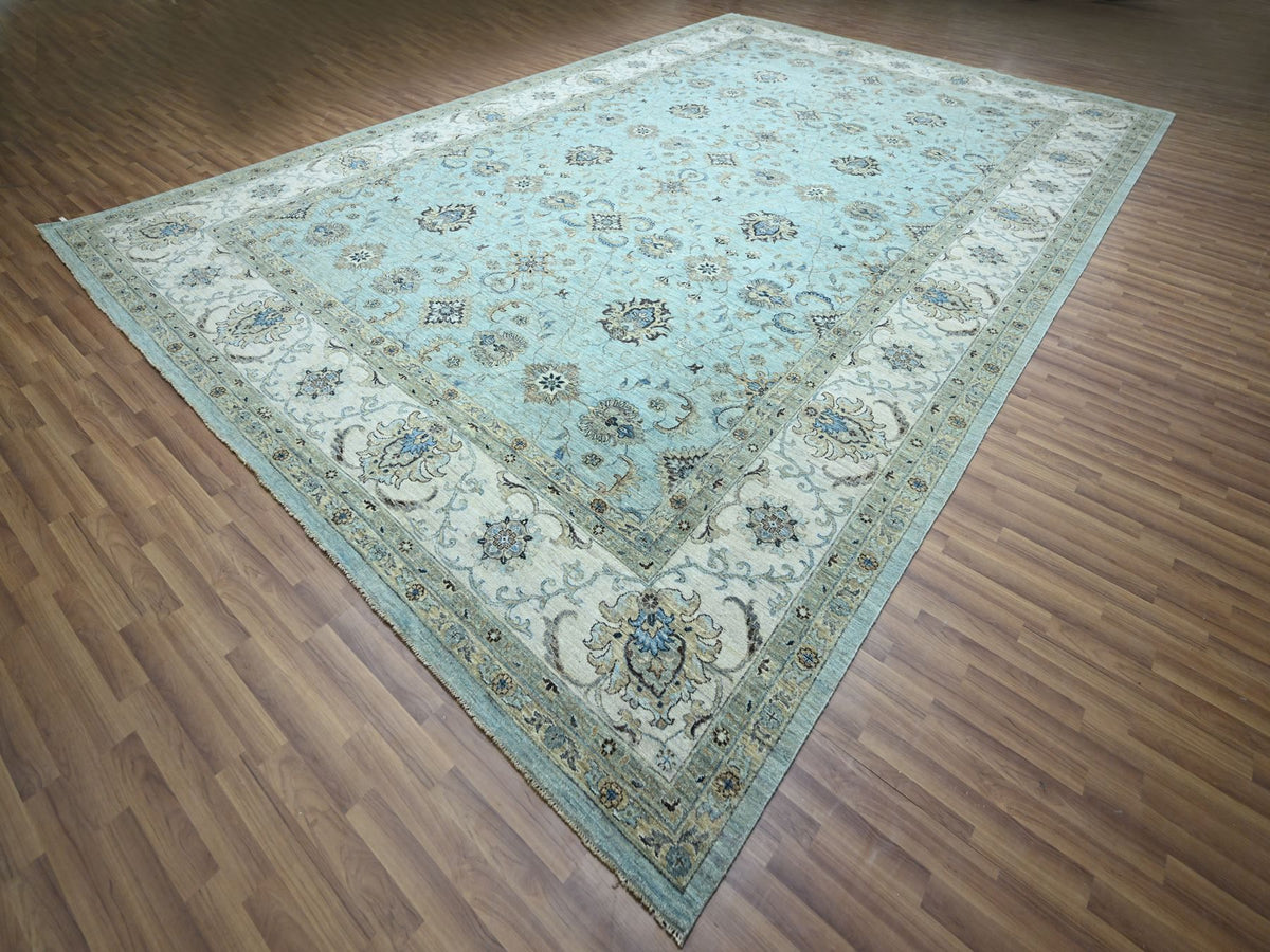 Agra Oushak / Peshawar hand-knotted wool rug in Blue, 12'0" x 18'1", SKU O076106