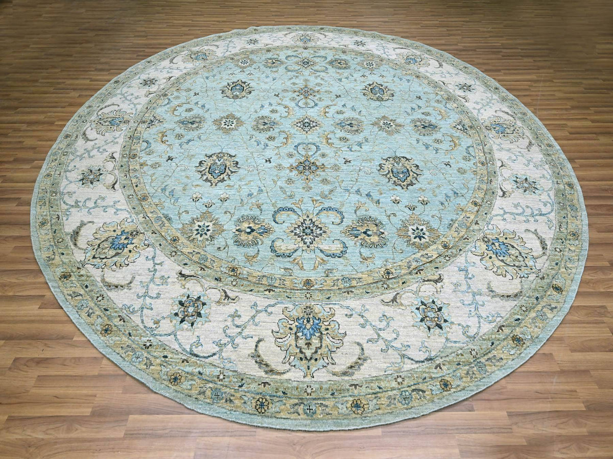 Agra Oushak / Peshawar hand-knotted wool rug in Blue, 11'10" x 11'10", SKU O076110