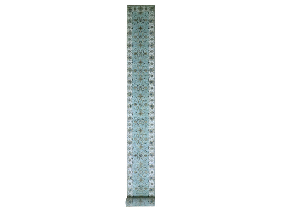 Agra Oushak / Peshawar hand-knotted wool runner in Blue, 2'6" x 29'10", SKU O076111