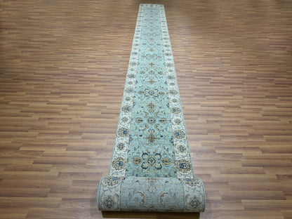 Blue 2'6" x 29'10" Oushak And Peshawar Hand knotted Wool Rug - Sku: O076111