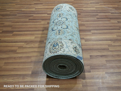 Agra Oushak / Peshawar hand-knotted wool runner in Blue, 2'6" x 29'10", SKU O076111