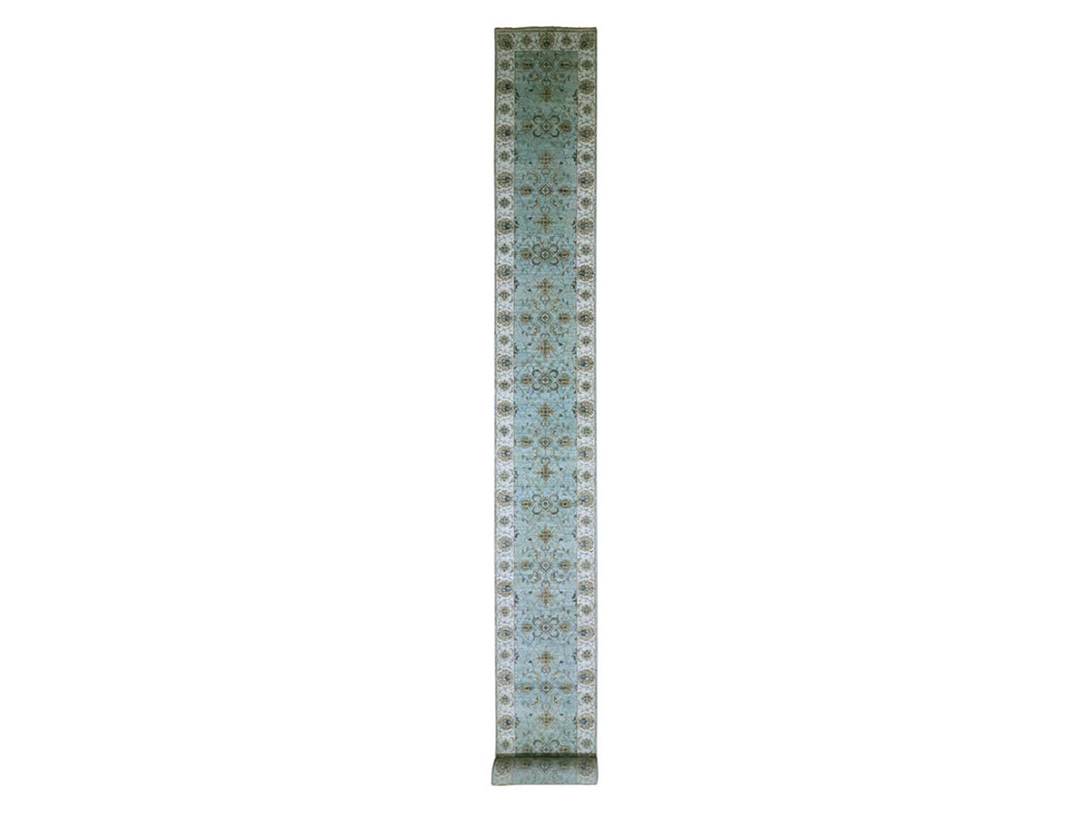 Agra Oushak / Peshawar hand-knotted wool runner in Blue, 2'6" x 25'7", SKU O076112