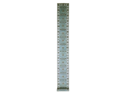 Agra Oushak / Peshawar hand-knotted wool runner in Blue, 2'6" x 25'7", SKU O076112