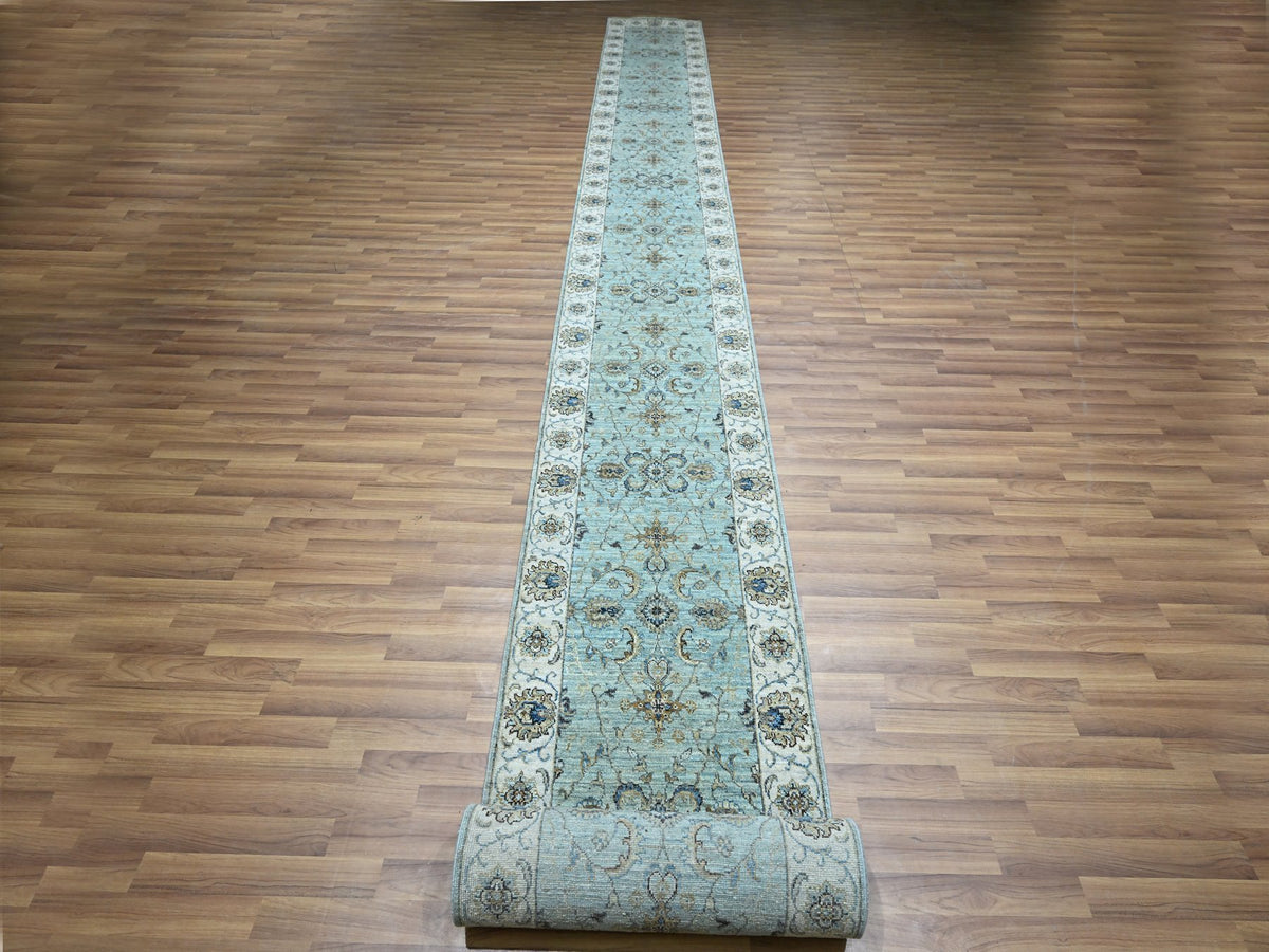 Agra Oushak / Peshawar hand-knotted wool runner in Blue, 2'6" x 25'7", SKU O076112