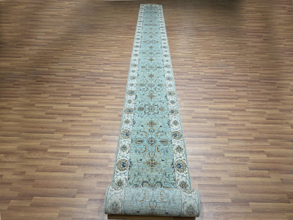 Agra Oushak / Peshawar hand-knotted wool runner in Blue, 2'6" x 25'7", SKU O076112