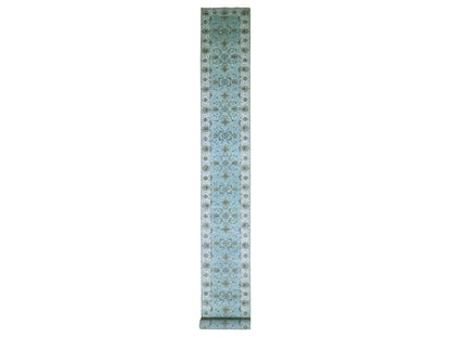 Agra Oushak / Peshawar hand-knotted wool runner in Blue, 2'9" x 24'3", SKU O076113