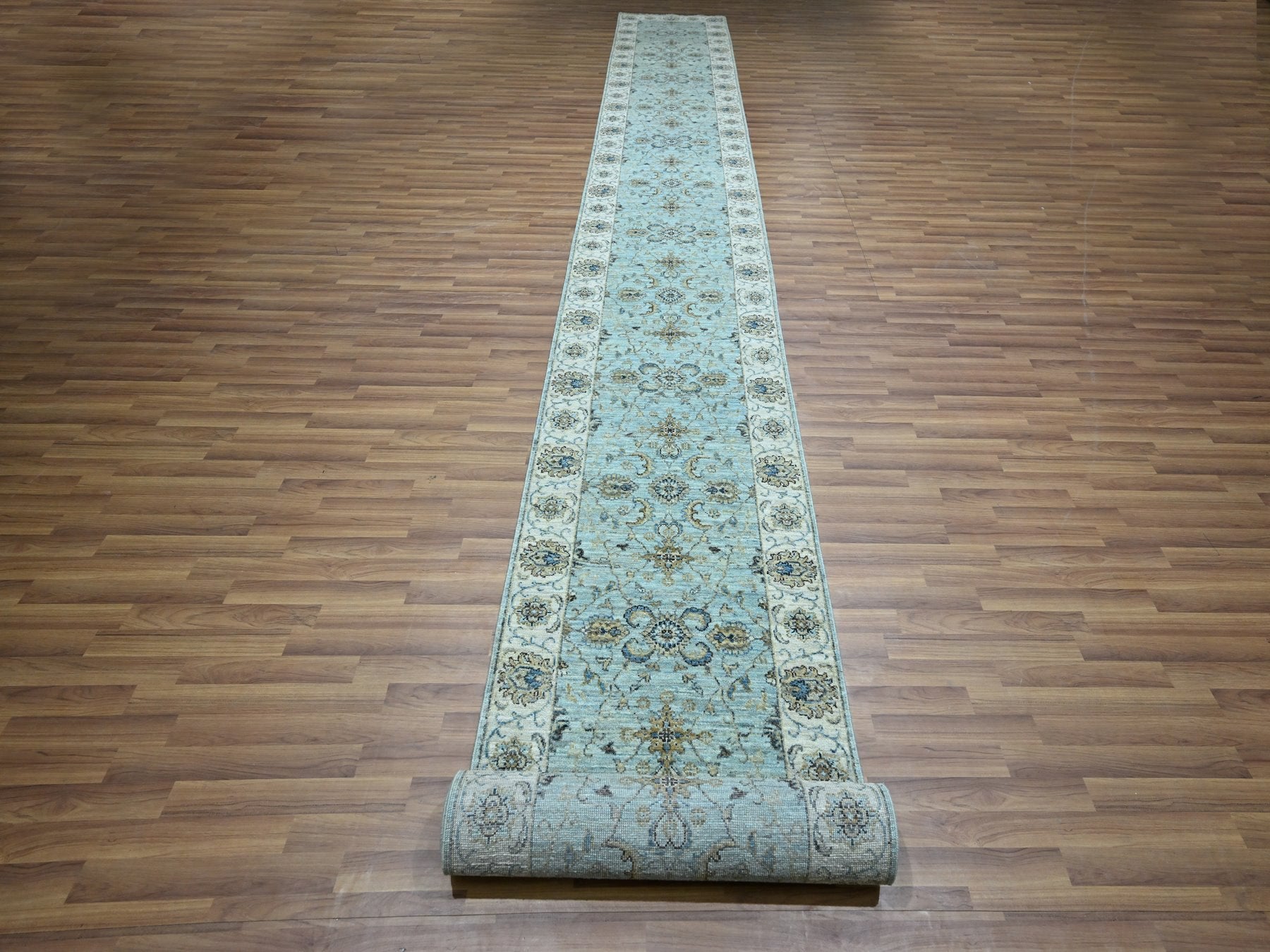 Agra Oushak / Peshawar hand-knotted wool runner in Blue, 2'9" x 24'3", SKU O076113