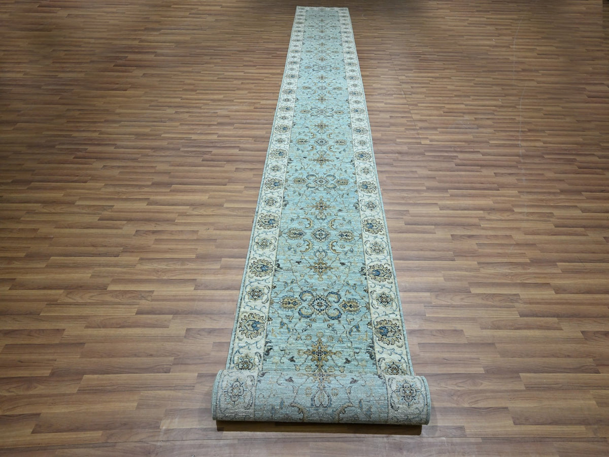 Agra Oushak / Peshawar hand-knotted wool runner in Blue, 2'9" x 24'3", SKU O076113