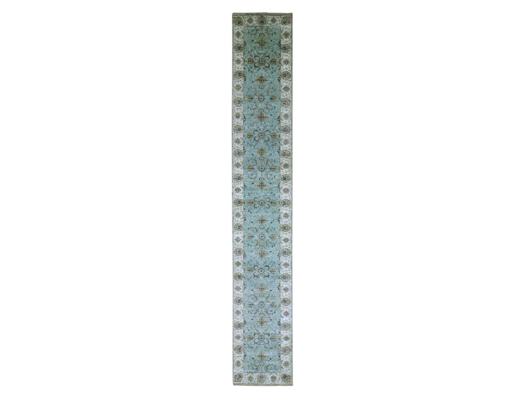 Agra Oushak / Peshawar hand-knotted wool runner in Blue, 2'6" x 15'9", SKU O076115