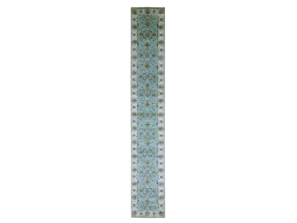 Agra Oushak / Peshawar hand-knotted wool runner in Blue, 2'6" x 15'9", SKU O076115