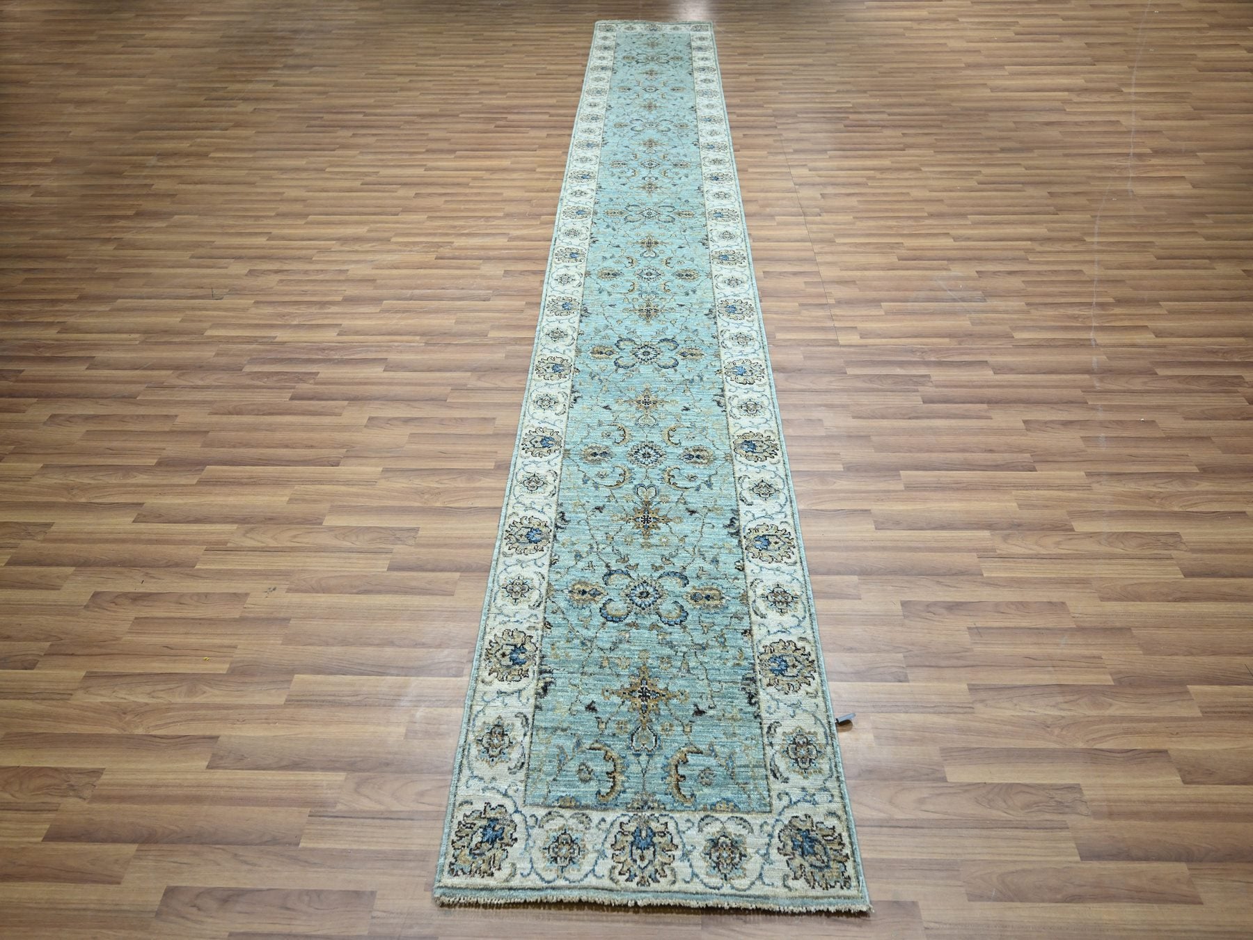 Agra Oushak / Peshawar hand-knotted wool runner in Blue, 2'6" x 15'9", SKU O076115