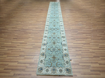 Agra Oushak / Peshawar hand-knotted wool runner in Blue, 2'6" x 15'9", SKU O076115