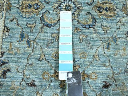 Blue 2'6" x 15'9" Oushak And Peshawar Hand knotted Wool Rug - Sku: O076115