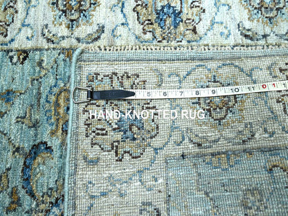 Blue 2'6" x 15'9" Oushak And Peshawar Hand knotted Wool Rug - Sku: O076115