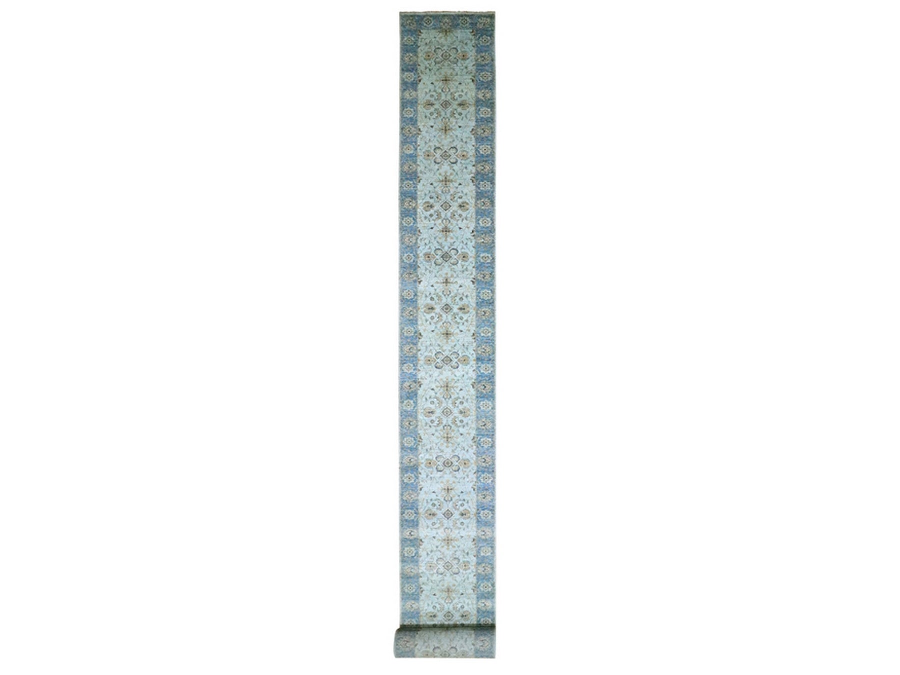 Agra Oushak / Peshawar hand-knotted wool runner in Blue, 2'9" x 29'10", SKU O076124