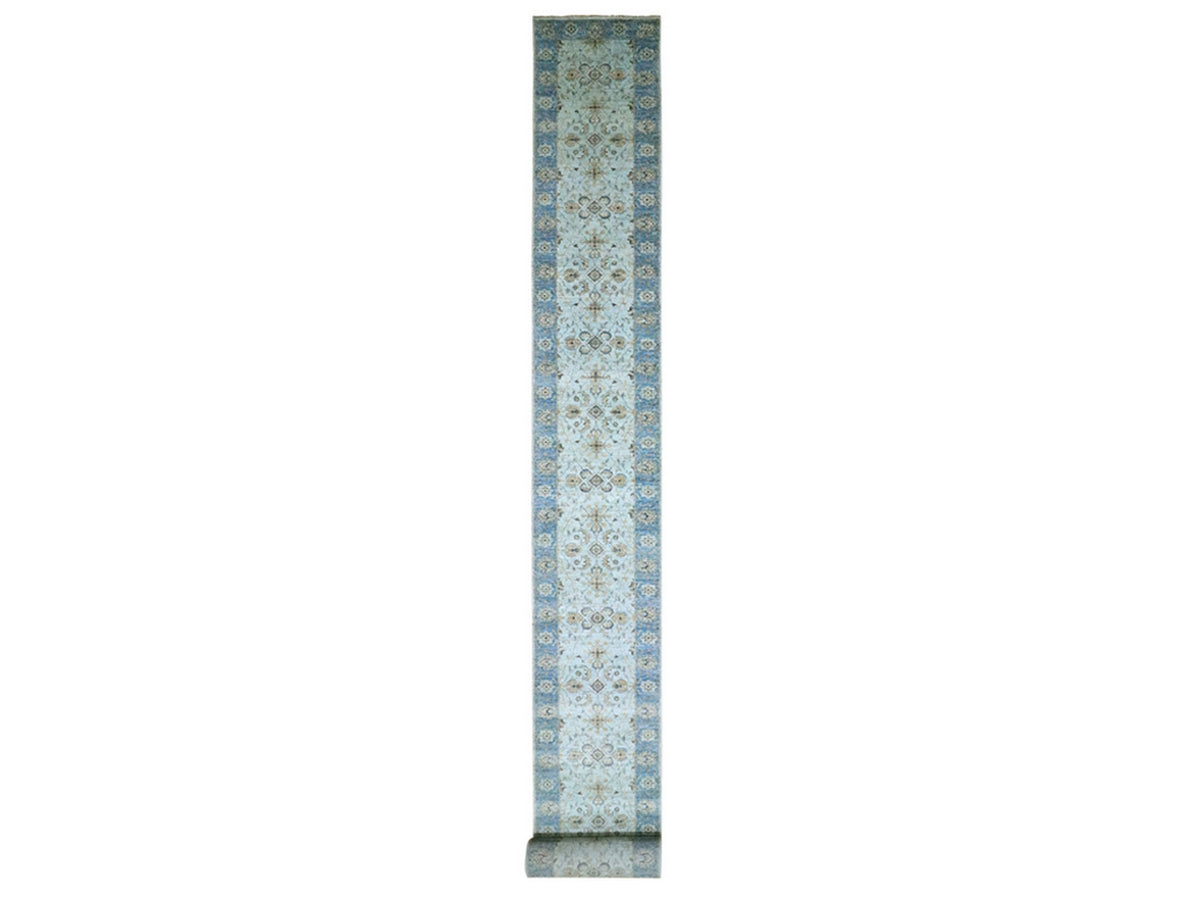 Agra Oushak / Peshawar hand-knotted wool runner in Blue, 2'9" x 29'10", SKU O076124