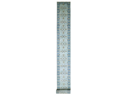 Agra Oushak / Peshawar hand-knotted wool runner in Blue, 2'9" x 29'10", SKU O076124