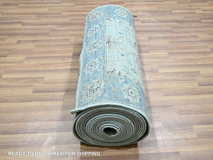 Agra Oushak / Peshawar hand-knotted wool runner in Blue, 2'9" x 29'10", SKU O076124
