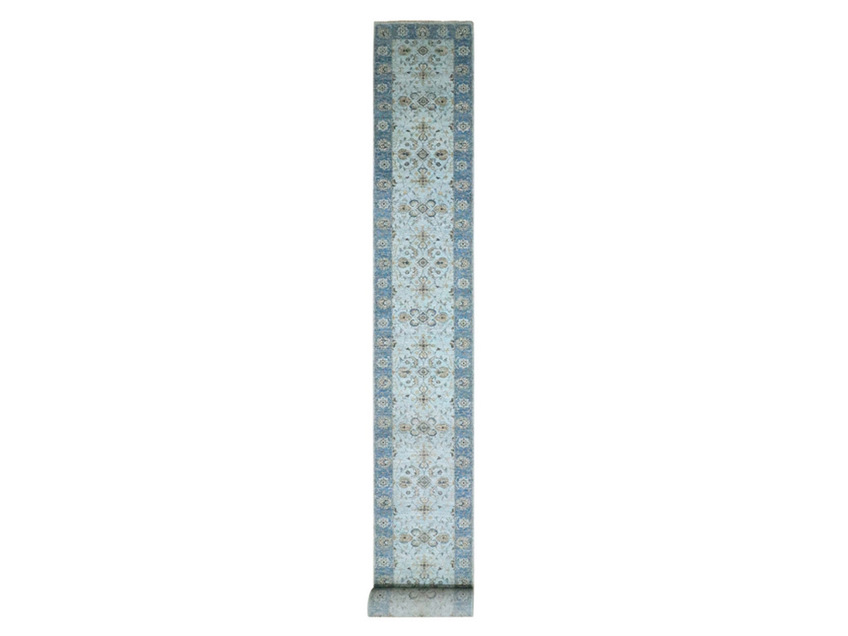 Agra Oushak / Peshawar hand-knotted wool runner in Blue, 2'7" x 25'9", SKU O076125