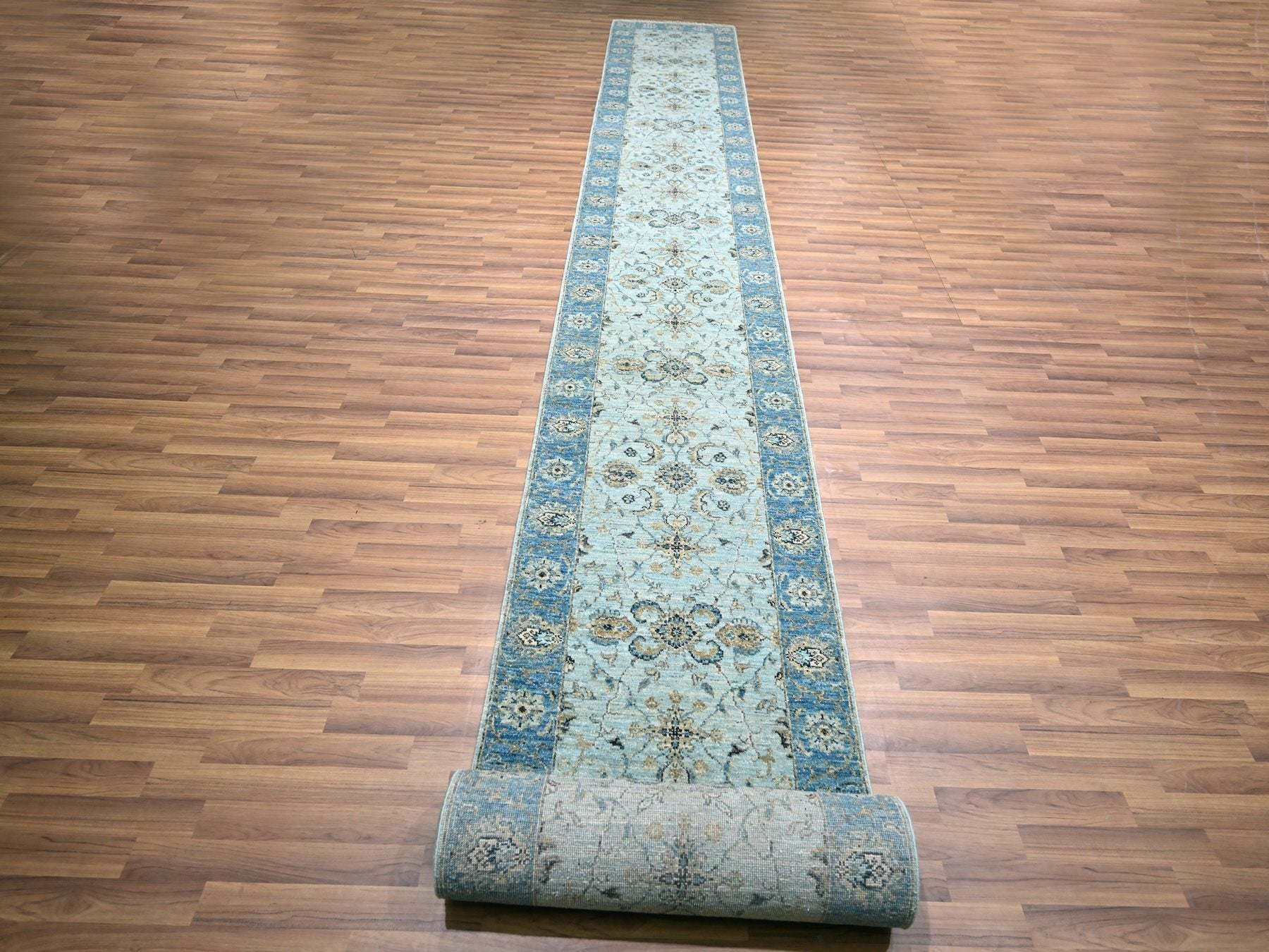 Agra Oushak / Peshawar hand-knotted wool runner in Blue, 2'7" x 25'9", SKU O076125