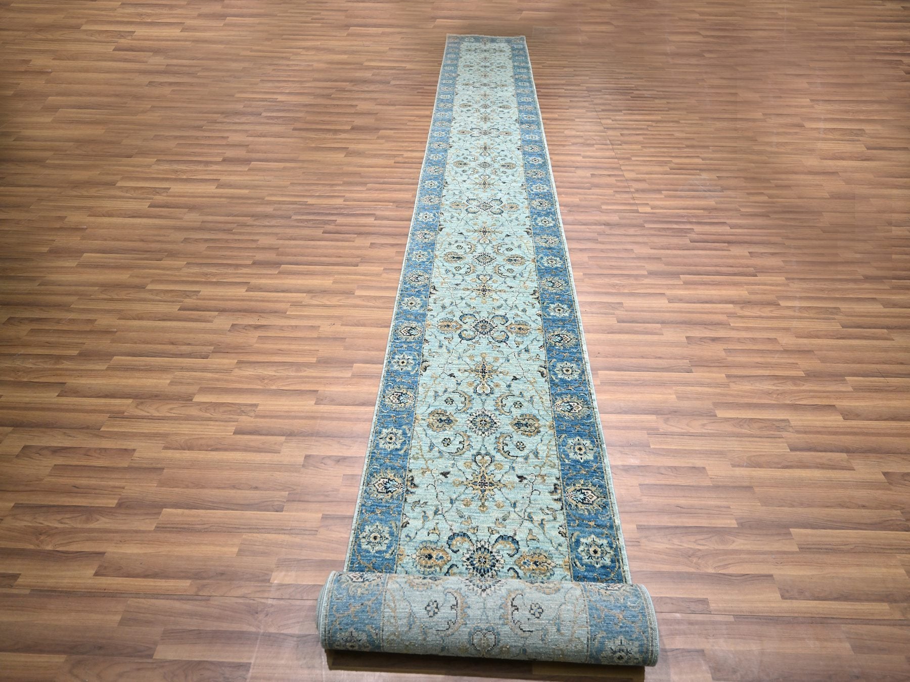 Agra Oushak / Peshawar hand-knotted wool runner in Blue, 2'8" x 24'1", SKU O076126