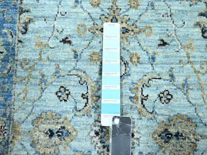 Blue 2'8" x 24'1" Oushak And Peshawar Hand knotted Wool Rug - Sku: O076126