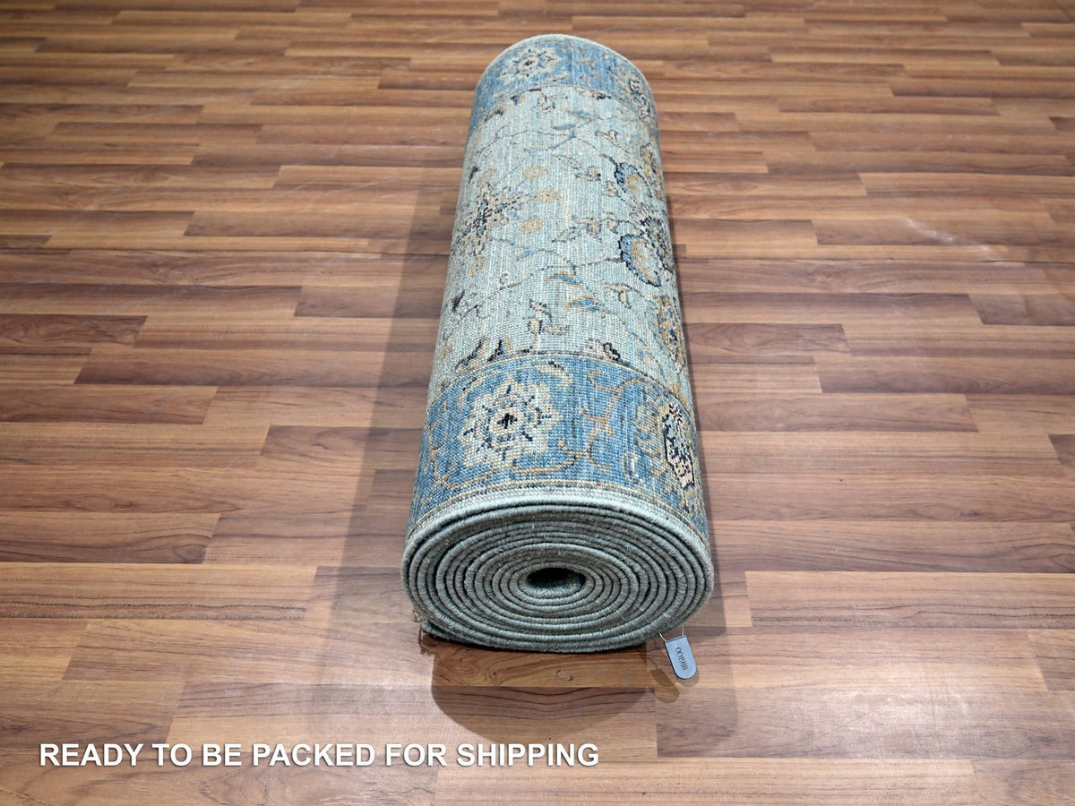Agra Oushak / Peshawar hand-knotted wool runner in Blue, 2'8" x 24'1", SKU O076126