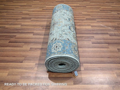 Agra Oushak / Peshawar hand-knotted wool runner in Blue, 2'8" x 24'1", SKU O076126