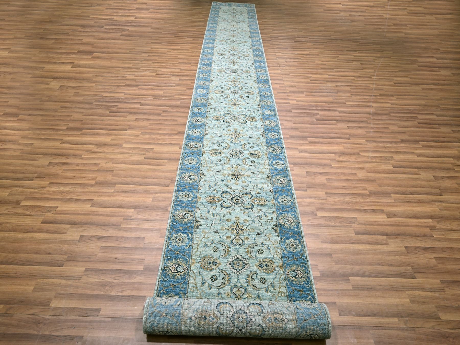 Agra Oushak / Peshawar hand-knotted wool runner in Blue, 2'9" x 22'0", SKU O076127