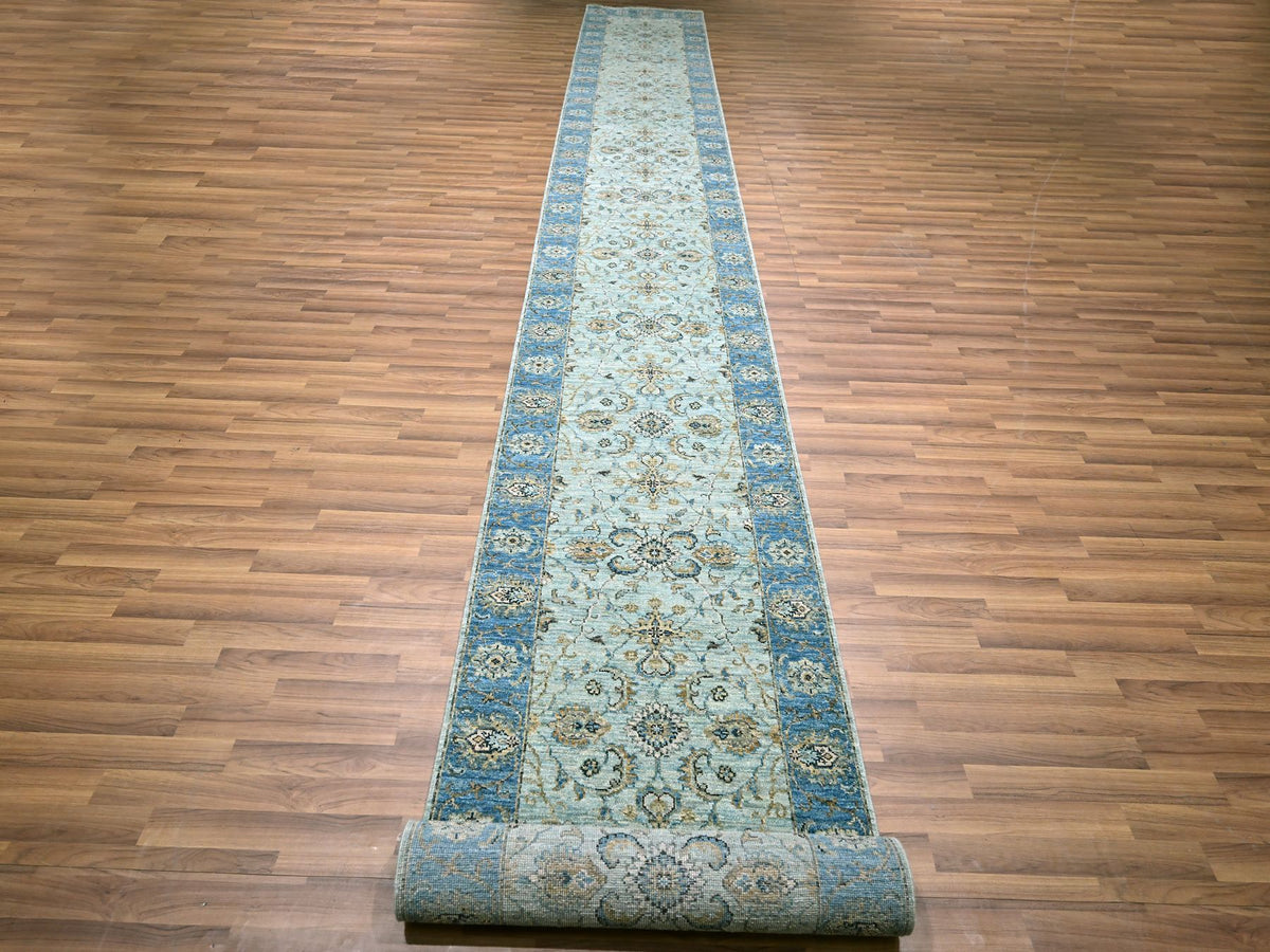 Agra Oushak / Peshawar hand-knotted wool runner in Blue, 2'9" x 22'0", SKU O076127