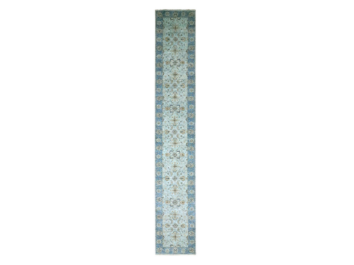 Agra Oushak / Peshawar hand-knotted wool runner in Blue, 2'8" x 16'1", SKU O076128