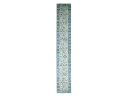 Agra Oushak / Peshawar hand-knotted wool runner in Blue, 2'8" x 16'1", SKU O076128